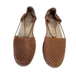 Eileen Fisher Womens Perforated Leather Espadrille Flats Brown Size 10